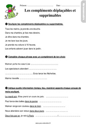 Les compléments supprimables et déplaçables - Étude de la langue - Exercices avec les corrigés : Primaire 2 - PDF à imprimer