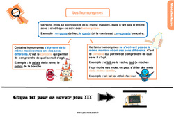 Les homonymes - Cours, Leçon, trace écrite : Primaire 4 - PDF à imprimer