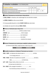 Les homonymes - Évaluation, bilan : Primaire 4 - PDF à imprimer