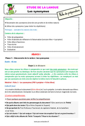 Les synonymes - Étude de la langue - Séquence - Fiche de préparation : Primaire 3 - PDF à imprimer