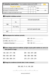 Les nombres de 0 à 999 - Évaluation, bilan : Primaire 2 - PDF à imprimer