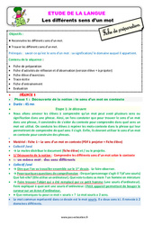 Les différents sens d’un mot - Étude de la langue - Séquence - Fiche de préparation : Primaire 2 - PDF à imprimer