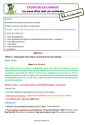 Le sens d’un mot en contexte - Étude de la langue - Séquence - Fiche de préparation : Primaire 3 - PDF à imprimer