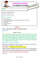 Les registres de langue - Étude de la langue - Séquence - Fiche de préparation : Primaire 3 - PDF à imprimer