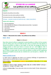 Les préfixes et les suffixes - Étude de la langue - Séquence - Fiche de préparation : Primaire 3 - PDF à imprimer
