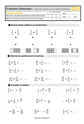 Ajouter des fractions qui ont le même dénominateur - Examen Evaluation : Primaire 4 - PDF à imprimer