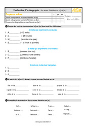 Les noms féminins terminés par [e] et [te] - Évaluation, bilan : Primaire 4 - PDF à imprimer
