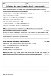 Propositions subordonnées circonstancielles - Examen Contrôle avec le corrigé : Secondaire 3 - PDF à imprimer