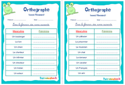 Les noms féminins - Rituels - Orthographe : Primaire 2, 3 - PDF à imprimer