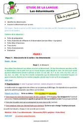 Les déterminants - Étude de la langue - Séquence - Fiche de préparation : Primaire 2 - PDF à imprimer