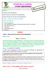 L'ordre alphabétique - chercher un mot dans le dictionnaire - Étude de la langue - Séquence - Fiche de préparation : Primaire 3 - PDF à imprimer