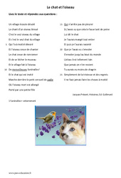 Le chat et l'oiseau - Lecture - Poésie : Primaire 6 - PDF à imprimer