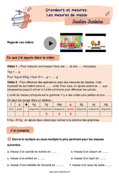 Les mesures de masse - Soutien scolaire pour les élèves en difficulté. : Primaire 4 - PDF à imprimer