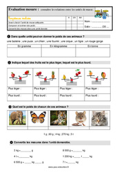 Connaître les relations entre les unités de masse - Examen Evaluation avec la correction : Primaire 3 - PDF à imprimer