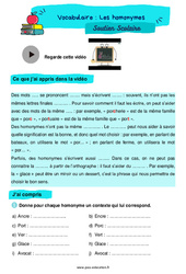 Les homonymes - Soutien scolaire pour les élèves en difficulté. : Primaire 2 - PDF à imprimer