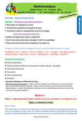Identifier et tracer des quadrilatères - Fiches le rectangle et le carré - Séquence - Fiche de préparation : Primaire 3 - PDF à imprimer