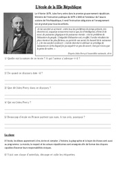 L'école de la IIIe république - La république 1815 - 1870 - XIX ème siècle - Fiches Exercice : Primaire 5 - PDF à imprimer