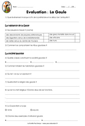 La Gaule - Examen Evaluation - Bilan - Antiquité : Primaire 3, 4 - PDF à imprimer