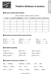 Les nombres décimaux et mesures - Exercices, révisions : Primaire 4 - PDF à imprimer