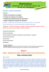 Connaître les relations entre les unités de contenance - Séquence - Fiche de préparation : Primaire 3 - PDF à imprimer