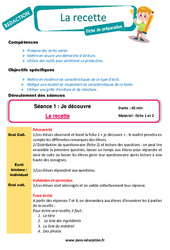 La recette - Production d’écrit - Rédaction - Séquence - Fiche de préparation : Primaire 2, 3 - PDF à imprimer
