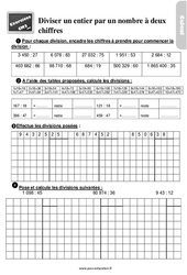 Diviser un entier par un nombre à deux chiffres - Exercices, révisions : Primaire 5 - PDF à imprimer