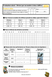 Diviser un entier par un nombre à deux chiffres - Évaluation, bilan : Primaire 5 - PDF à imprimer