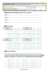 Multiplier par un nombre à 1 chiffre avec la correction - Évaluation, bilan : Primaire 4 - PDF à imprimer