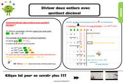 Diviser deux entiers avec quotient décimal - Cours, Leçon, trace écrite : Primaire 5 - PDF à imprimer