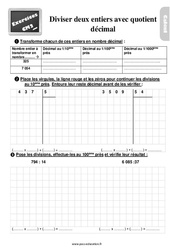 Diviser deux entiers avec quotient décimal - Exercices, révisions : Primaire 5 - PDF à imprimer