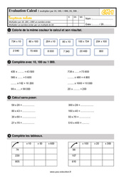 Multiplier par 10, 100, 1 000, 20, 300 ... - Évaluation, bilan : Primaire 4 - PDF à imprimer