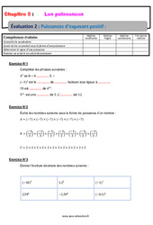 Puissances d’exposant positif - Examen Evaluation, bilan, contrôle avec la correction : Secondaire 2 - PDF à imprimer