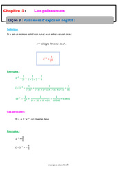 Puissances d’exposant négatif - Cours : Secondaire 2 - PDF à imprimer
