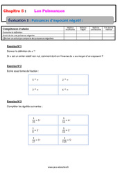 Puissances d’exposant négatif - Examen Evaluation, bilan, contrôle avec la correction : Secondaire 2 - PDF à imprimer