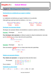 Développement Réduction - Calcul littéral - Cours : Secondaire 2 - PDF à imprimer