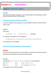 Expressions égales - Calcul littéral - Cours : Secondaire 2 - PDF à imprimer