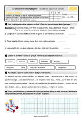 Accord des adjectifs de couleur - Évaluation, bilan : Primaire 5 - PDF à imprimer