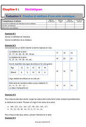 Étendue et médiane d’une série statistique - Examen Evaluation, bilan, contrôle avec la correction : Secondaire 2 - PDF à imprimer