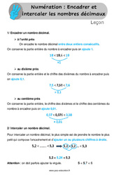 Encadrer et intercaler les nombres décimaux - Cours, Leçon : Primaire 4, 5 - PDF à imprimer