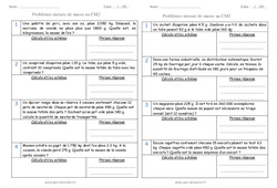 Masse - Problèmes : Primaire 5 - PDF à imprimer