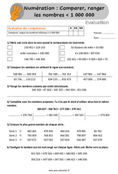 Comparer, ranger les nombres inférieur à 1 000 000 - Évaluation, bilan avec la correction : Primaire 4 - PDF à imprimer