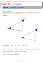 Cas d’égalité des triangles - Cours : Secondaire 2 - PDF à imprimer