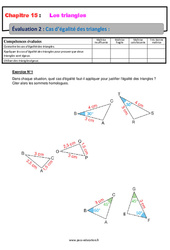 Cas d’égalité des triangles - Examen Evaluation, bilan, contrôle avec la correction : Secondaire 2 - PDF à imprimer