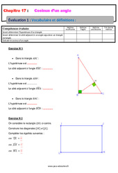 Vocabulaire et définitions - Examen Evaluation, bilan, contrôle avec la correction sur le cosinus d’un angle : Secondaire 2 - PDF à imprimer
