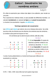 Soustraire les nombres entiers - Cours, Leçon : Primaire 4 - PDF à imprimer