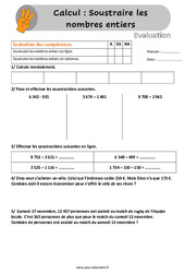 Soustraire les nombres entiers - Évaluation, bilan avec la correction : Primaire 4 - PDF à imprimer