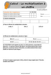 La multiplication à un chiffre - Évaluation, bilan avec la correction : Primaire 4, 5 - PDF à imprimer