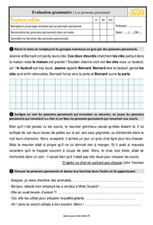 Les pronoms personnels - Évaluation, bilan avec la correction : Primaire 5 - PDF à imprimer