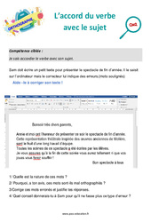 L’accord du verbe avec le sujet - Séance découverte à manipuler : Primaire 5 - PDF à imprimer