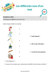 Les différents sens d’un mot - Séance découverte à manipuler : Primaire 5 - PDF à imprimer